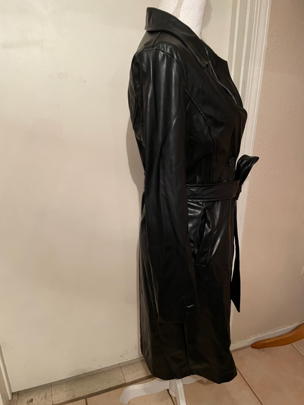 “Shein” Black Trench Coat - Belted With Pockets! - Picture 4 of 7